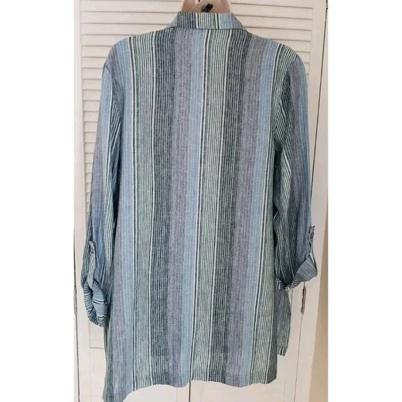 BAN•JARA OPEN FRONT STRIPED 3/4 SLEEVES BLAZER LARGE - Picture 5 of 7